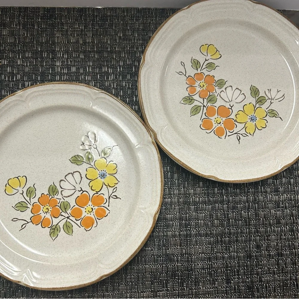 Hearthside Stoneware 2 Salad Plates Spring Garden Baroque Vintage 1970 7.5”